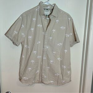 Denim and Flower Mens button‎ down short sleeve Palm tree top large